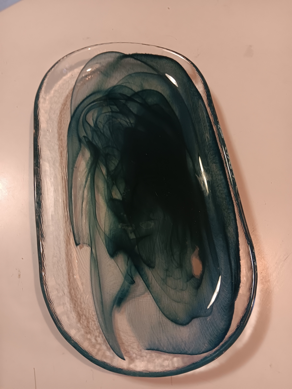 Handblown Glass Decorative Tray in Teal